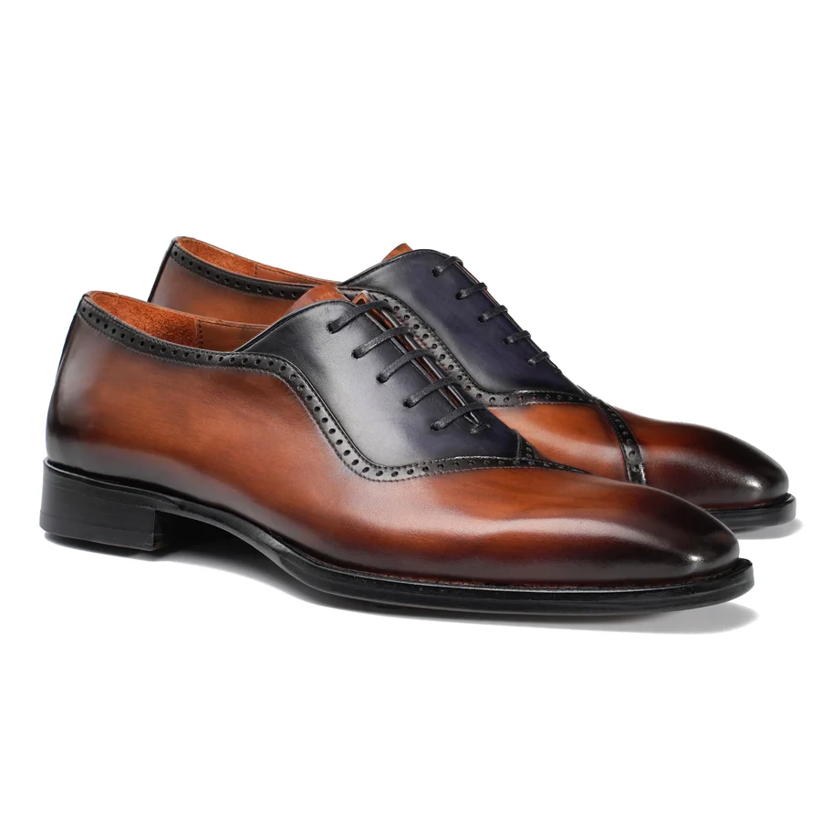 Oxford teint à la main avec coutures bicolores