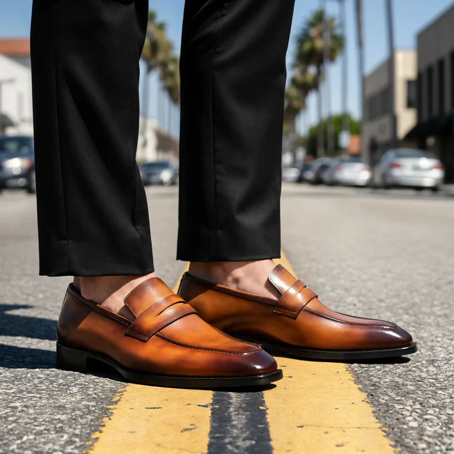 Mocassin Penny teint à la main