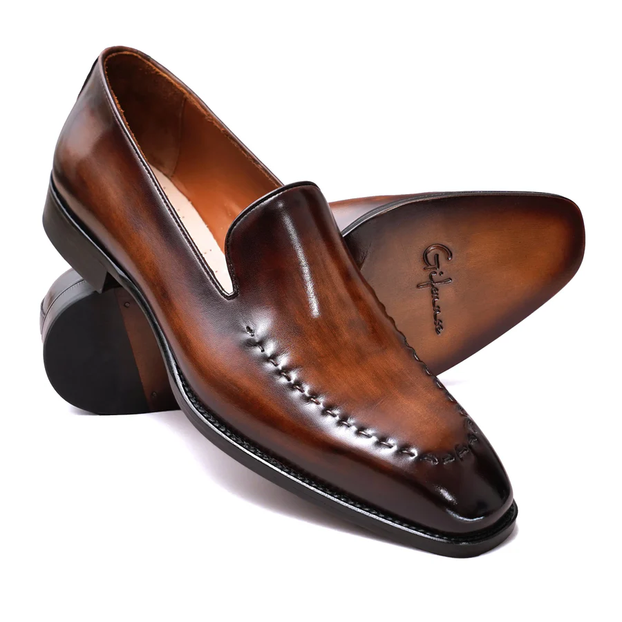 Mocassin à suture teint à la main (brun rougeâtre)