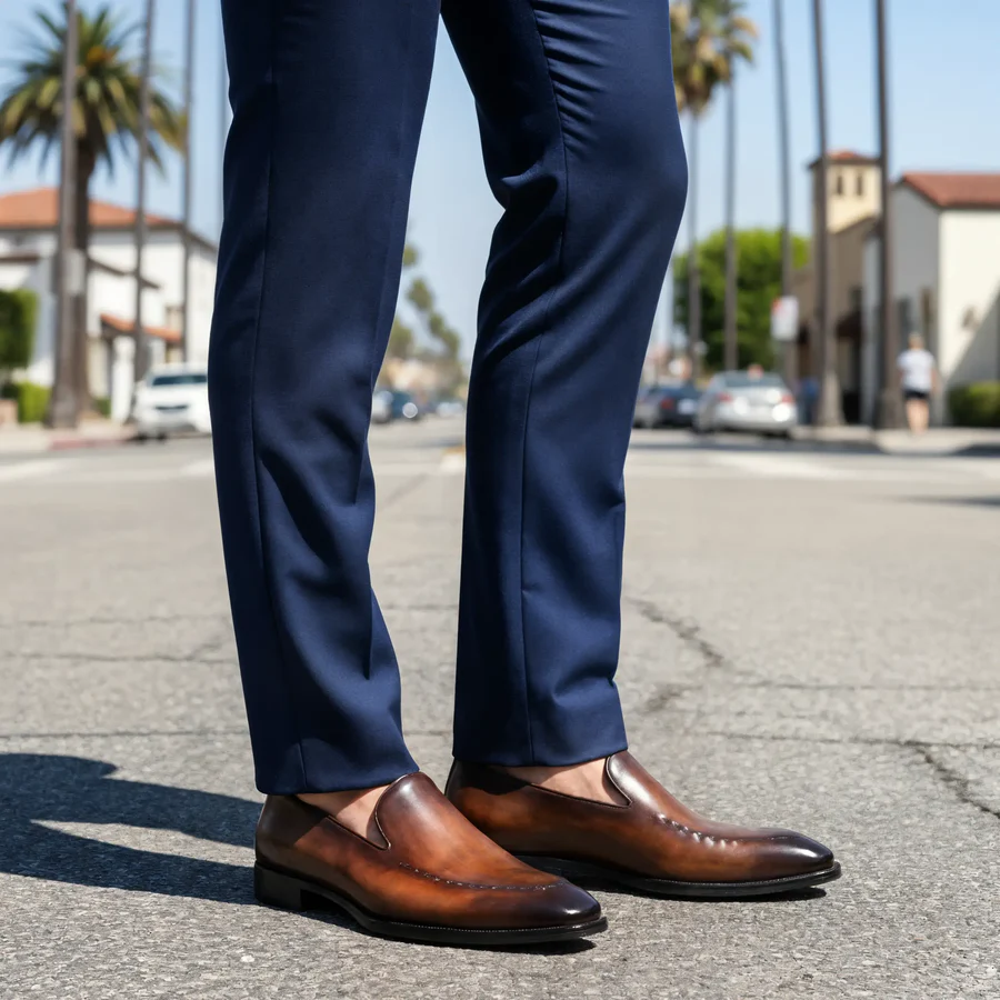 Mocassin à suture teint à la main (brun rougeâtre)