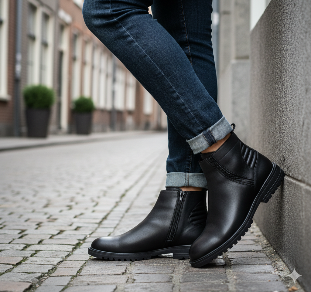 chaussure en cuir à double fermeture éclair