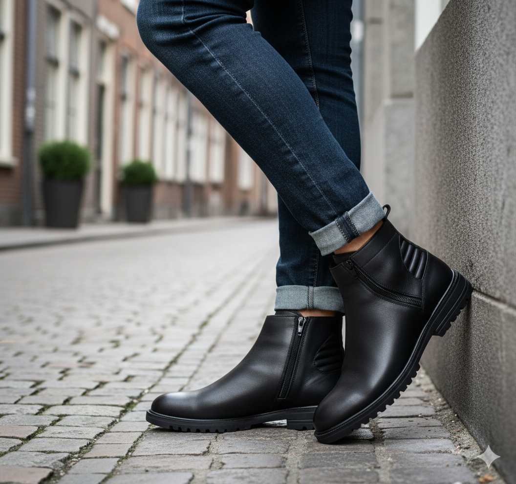 chaussure en cuir à double fermeture éclair