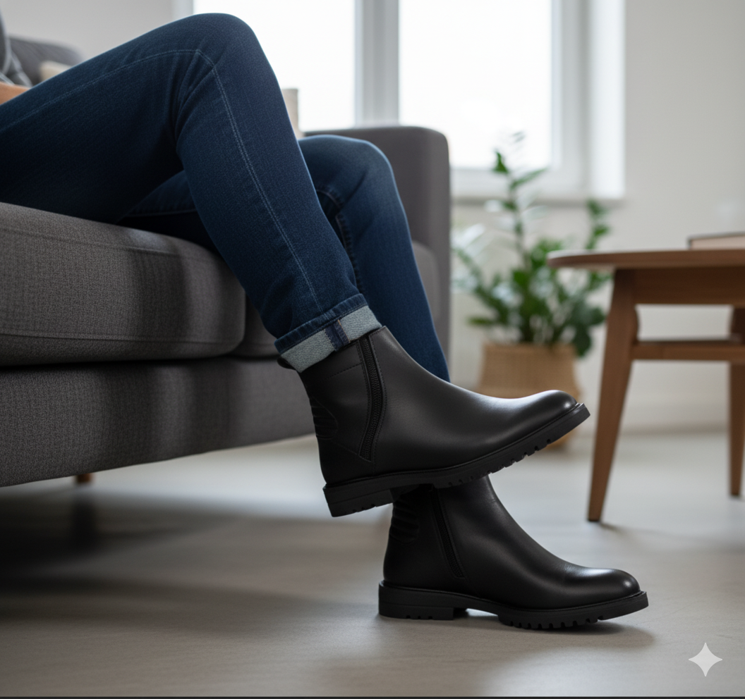 chaussure en cuir à double fermeture éclair
