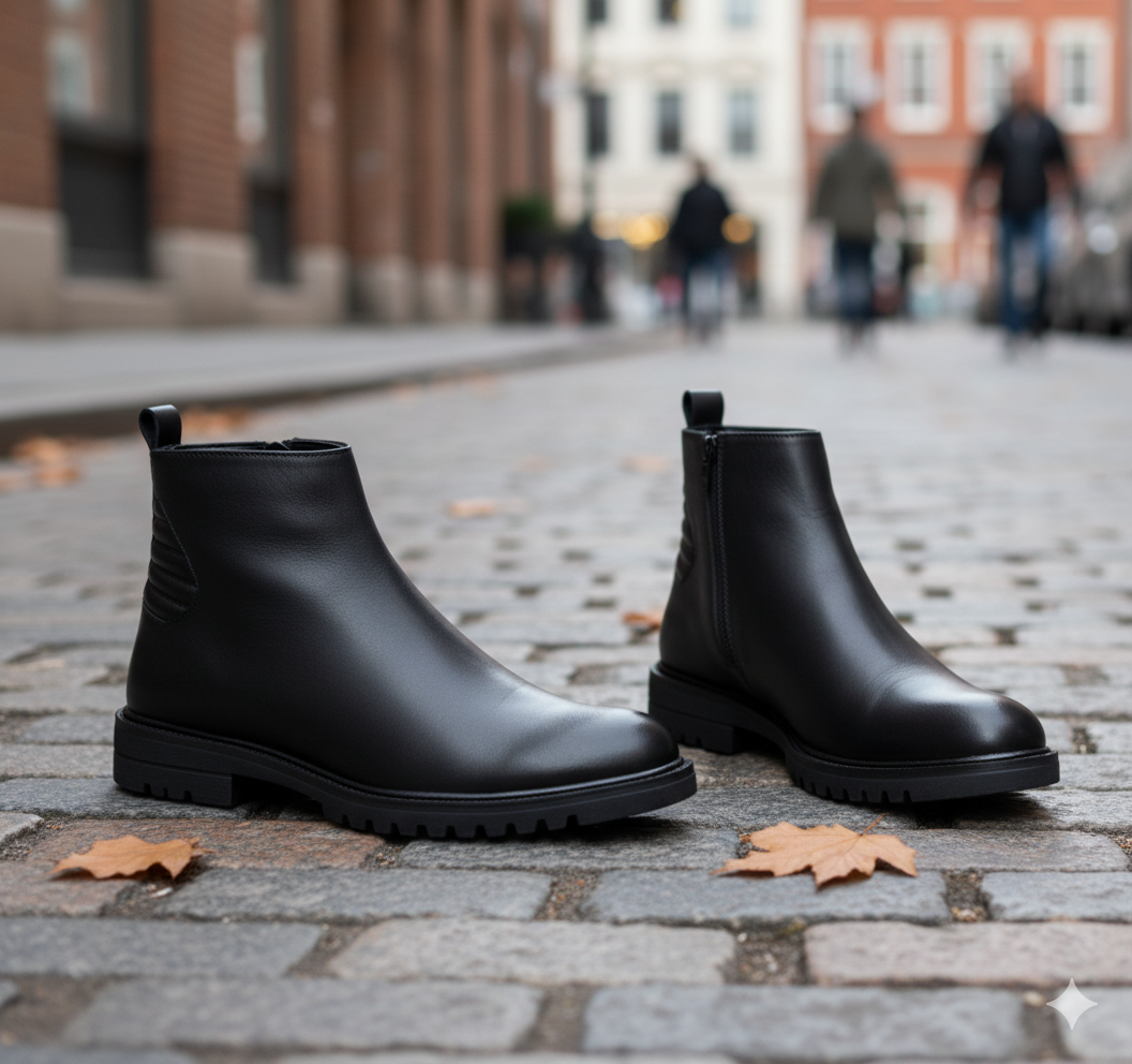 chaussure en cuir à double fermeture éclair